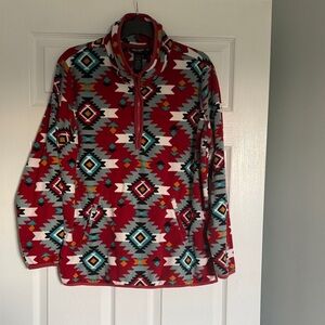 Stylish Red Patterned Zip-Up Sweater